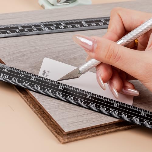 Mr. Pen- Metal Straight Edge Ruler, 4 pcs, 6", 8", 12", 14", Black - color: Black, size: 6, 8, 12, 14 inch