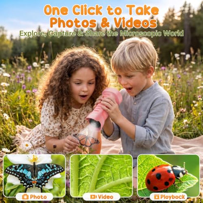 4K 1000X Handheld Digital Microscope for Kids with 2.4" IPS Screen - color: Pink