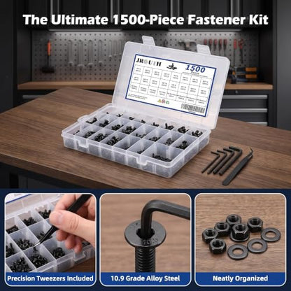 1500Pcs M2 M3 M4 M5 Hex Socket Flat Head Screws Assortment Kit - color: A Black Hex Flat Head Cap Bolts