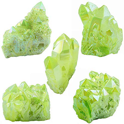Rockcloud Titanium Coated Crystal Rock Quartz Green Cluster Geode, 1-2" - color: Fluorescein