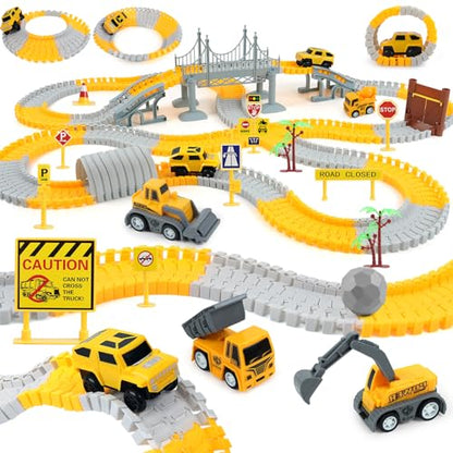 GIAT Construction Race Tracks Toys - Fun Gifts for 3 4 5 6 7 Year Old Boys, 330+ PCS DIY Road Adventure Set with Cars, Flexible Engineering Playset for Kids - color: Yellow Constrcution Race Tracks Set