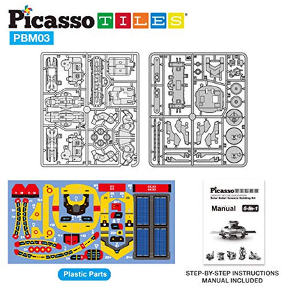 PicassoTiles STEM Kids Solar Powered Space Robot Educational Learning Engineering Building Toy 6-in-1 Creative Unique Transformation Renewable Sun Energy Science Experiment DIY Kit Boys Girls Age 8+ - color: Space Robot