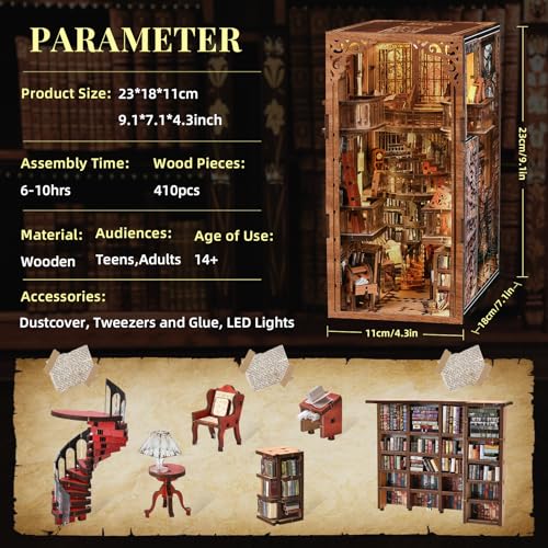 CCCDF Abbey Library Book Nook Kit, DIY 3D Wooden Puzzle with LED - color: Abbey Library