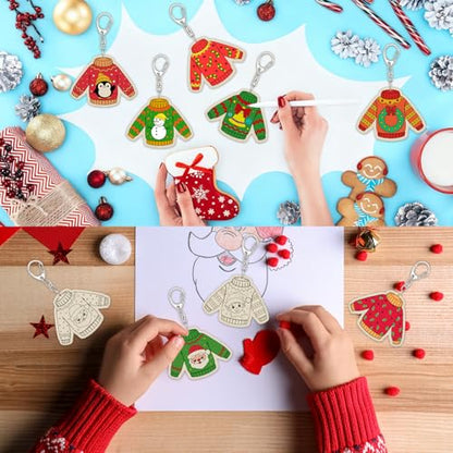 Trnayi 36 Pcs Christmas Ugly Sweater Wood Keychain DIY Craft - style: Ugly Sweater