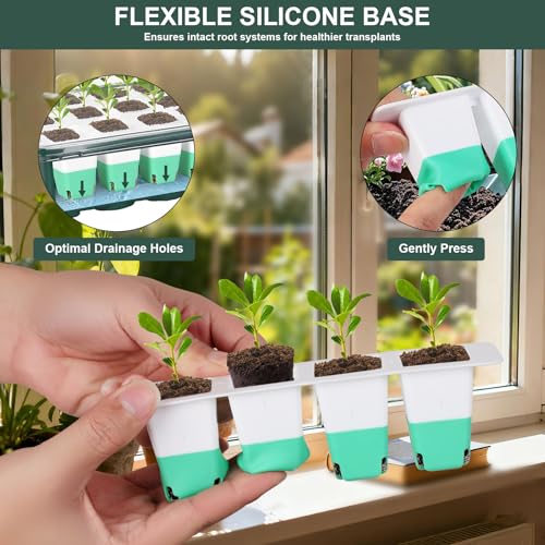 Sondiko Silicone Seed Starter Tray, 48 Cell Reusable Seed Starter Kit, Seedling Starter Trays with Humidity Dome, Mini Greenhouse Germination Kit, Perfect for Starting Vegetable, Flower & Herb Seeds - size: 48-Cell