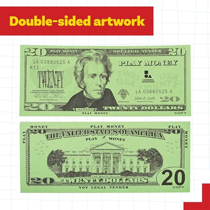 Learning Advantage Play Bills Set, Teach Money Math with Pretend Currency - style: Play Bill Set