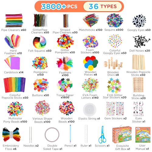 Zefy 3800+ Pcs Arts and Crafts Kit Supplies for Kids, All in One Craft Box - size: 3847 pcs