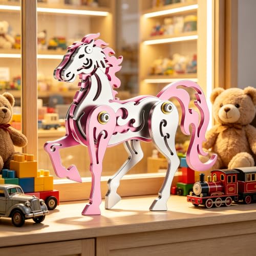 3D Metal Puzzle Mechanical Model Pink Horse Stainless Steel - color: D01-pink Horse