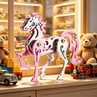 3D Metal Puzzle Mechanical Model Pink Horse Stainless Steel - color: D01-pink Horse