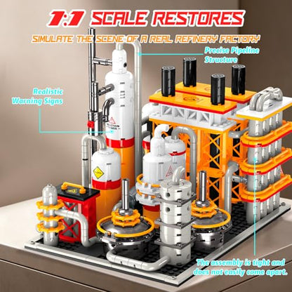 Oil Refinery Building Set, 734 PCS Industrial Processing Plant Brick Model with Distillation Towers, Display Model Kit for Adults and Kids Ages 6+ - style: Oil Refinery