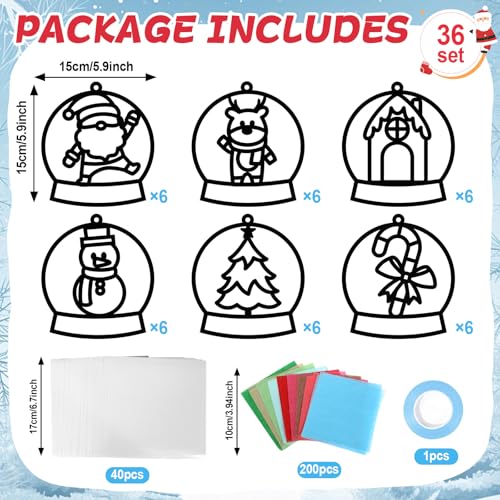 Qyeahkj 36 Set Winter Christmas Suncatchers Craft Kit for DIY Santa Snowman Reindeer Globe Tissue Paper Craft Kit Hanging Decor for Xmas Home Activity Art Project Birthday Party Favor Gift - style: Christmas Snow Globe