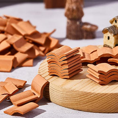Charniol 200 Pcs Miniature Roof Tiles 1:12 Scale Mini Clay Tiles, Realistic House Shingles for the Roof, House Accessories for Kitchen Garden Landscaping DIY Model Architect Buildings