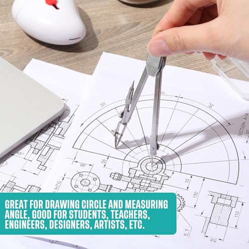 EBOOT Drawing Compass and 6 in Protractor Geometry Set, Turquoise - color: Turquoise
