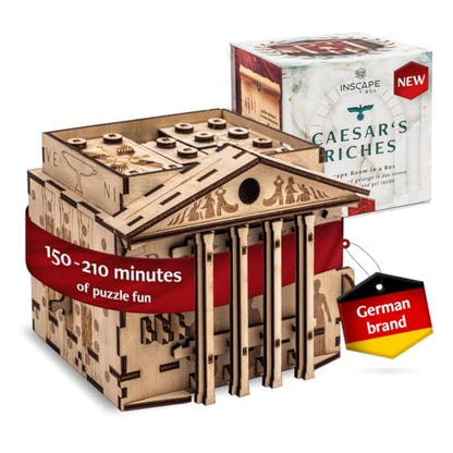 INSCAPE Caesar´s Riches Puzzle Box - Wooden Escape Room in A Box for Adults - Mind Puzzles - Puzzle Boxes with Hidden Compartments - Birthday Gift Gadget for Men and Women