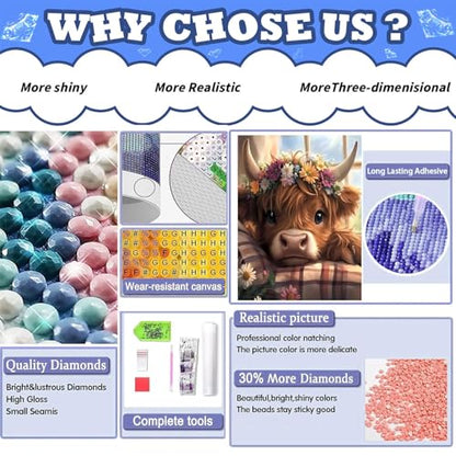 Cow Diamond Painting Kits for Adults, Highlandcow Diamond Art for Adult - color: Highland Cow