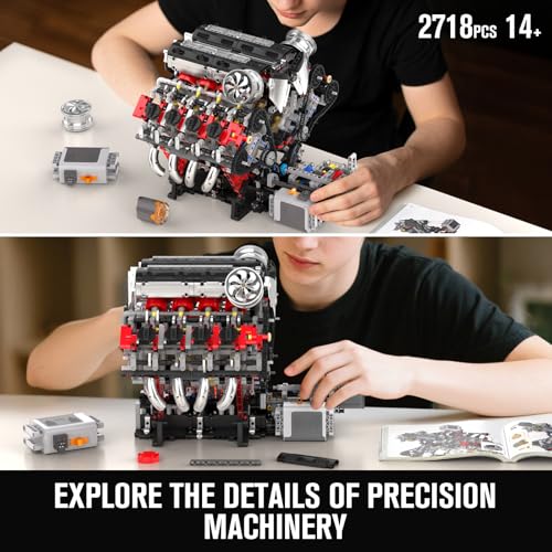 Mould King 10130 V8 Engine Model kit that Runs, Build Your Own Cars Combustion Battery/Motor Blocks Sets, STEM Toy Gift for Adults 14+ Teens, Engineering Toys for Display Collection(2718 Pcs) - style: V8 Engine