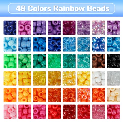 Quefe 48 Colors 4000pcs Pony Beads Bracelet Making Kit with Letter Beads - color: A-48 colors