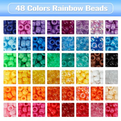Quefe 48 Colors 4000pcs Pony Beads Bracelet Making Kit with Letter Beads - color: A-48 colors