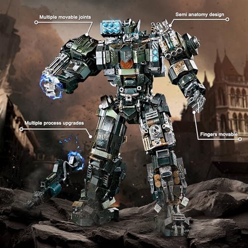HIGH GODO Mech Building Blocks Set for Adults, Motorized Robot Model Building Kit with Multiple Weapons, Battle Damage Style Warrior Collectible Gifts for Man Ages 14+ (1403 Pieces) - style: Battle Damage Mech