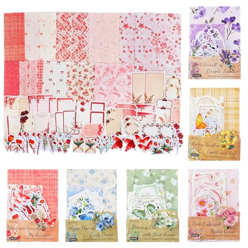 BESARME 480 Pcs Floral Scrapbook Paper and Junk Journal Stickers Set - color: Colorful floral