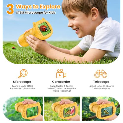 Alotwan Kids Microscope Handheld, Digital 1000X, 2.4" HD Screen - color: Yellow