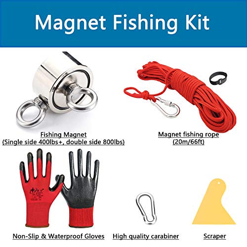 Magnet Fishing Kit,Neodymium Magnets Strong 1000lb with Rope,Super Powerful Fishing Magnet with Locking Carabiner for Salvage/Treasure Hunting in Rivers,Oceans/Lakes