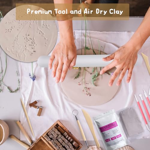 HAWERSI Air Dry Clay Kit for Adults,66 Pcs Beginners Pottery Kit Includes 4.4Lbs Air Dry Clay,Tools, Paints,Brushes,Gloss Varnish,Sand Papers,Non-Stick Rolling Pin,Storage Bag,Christmas Gift