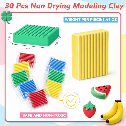 Syhood 30 Pcs 42oz Colorful Reusable and Non Drying Modeling Clay Bulk Plastilina Modeling Clay Gift Set for DIY Sculpting Classroom Arts and Crafts Projects Play - color: Blue, Green, Yellow, Red