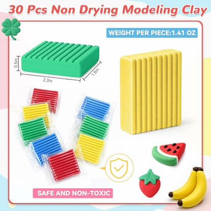 Syhood 30 Pcs 42oz Colorful Reusable and Non Drying Modeling Clay Bulk Plastilina Modeling Clay Gift Set for DIY Sculpting Classroom Arts and Crafts Projects Play - color: Blue, Green, Yellow, Red