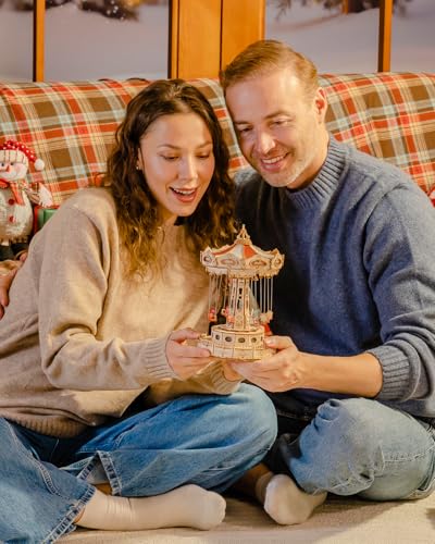 ROKR 3D Puzzles Wooden Music Box Kit with LED, Rotating Swing Ride Mechanical Model Kit DIY Wood Craft Hobbies Kit for Adults Birthday for Adults