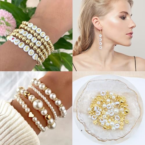 Hpebl Ivory Pearl Bracelet Beads Kit Gold Beads for Bracelets for Adult - color: 03-Gold & Off-White