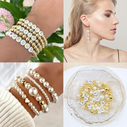 Hpebl Ivory Pearl Bracelet Beads Kit Gold Beads for Bracelets for Adult - color: 03-Gold & Off-White