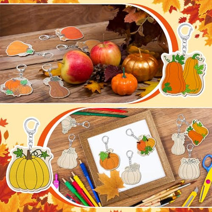Trnayi 36 Pcs Pumpkin Fall Wood Keychain Color Your Own DIY Craft - style: Pumpkin