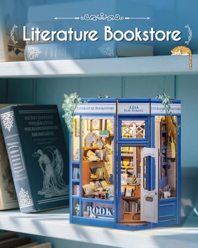 Book Nook Kit Literature Bookstore - 3D Wooden Puzzles with LED - color: Literature Bookstore