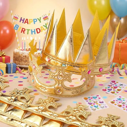 Yaomiao 22 pack DIY Crowns Set Include 12 Pcs Foam Princess Crowns and 10 Pcs Diamond Sticker for Kids - color: Gold, style: Classic