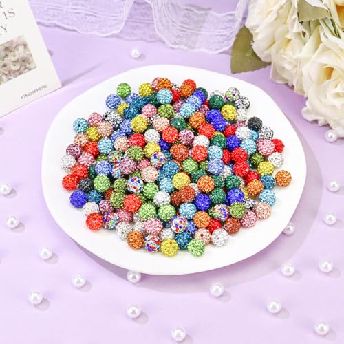 Dowarm 480PCS 10mm Rhinestone Beads Kit for Jewelry Making Baseball Necklace Friendship Bracelet, Round Disco Ball Rhinestone Clay Beading Set with Crackle Spacer Beads Charms for DIY Crafting - color: Mix 20 Colors