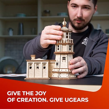 UGEARS Split Rock Lighthouse 3D Wooden Puzzles for Adults – Wooden Model Kits for Adults, Crafts for Adult, Model Kits to Build, Wooden 3D DIY Model Brain Teaser, Hobby Set