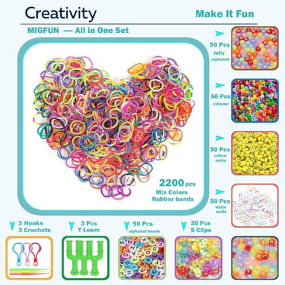 USKMOTO 2600+ Rubber Band Bracelet Kit, Loom Making Kit with Smile Face Beads Bands Alphabet Bead Set for Kids, Kids Friendship Girls Birthday Gift Kits Multicolor
