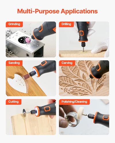 VEVOR 73-Piece Cordless Rotary Tool Kit, DC4V Portable Mini Power Rotary Tool, 5-Level Speed 7000-20000 RPM Multi-Purpose DIY Tools for Engraving, Sanding, Polishing, Carving, Cutting, DIY Crafts - style: 73PCS