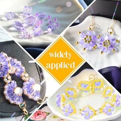 1500 Pcs Crystal Glass Beads for Jewelry Making – 12 Styles Bicone, Rondelle, Cube, Teardrop & 3mm Spacer Beads, DIY Bracelet Necklace Earring Craft Kit with Organizer Box(Light Purple) - color: Light Purple