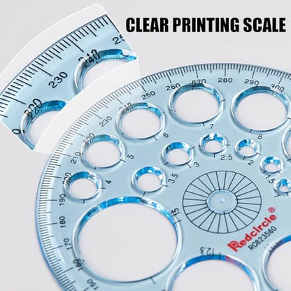 360 Degree Thick Protractor, 16 Circle Templates Drawing Ruler,Blue