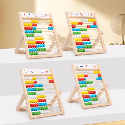 QQM Wooden Abacus Math Manipulatives Set with 100 Counting Beads, Math Sticks & Number Alphabet Cards, Folding Counting Toy Preschool Learning Activities Gift for Kids Toddlers Ages 3+