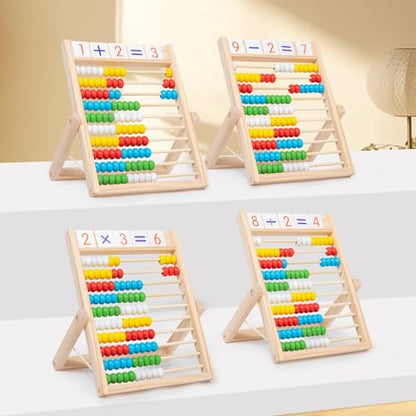 QQM Wooden Abacus Math Manipulatives Set with 100 Counting Beads, Math Sticks & Number Alphabet Cards, Folding Counting Toy Preschool Learning Activities Gift for Kids Toddlers Ages 3+