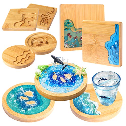 Wood Coaster Set Epoxy Resin Casting Craft Kit River Edge 5-count - size: 3.58 x 0.39 inches