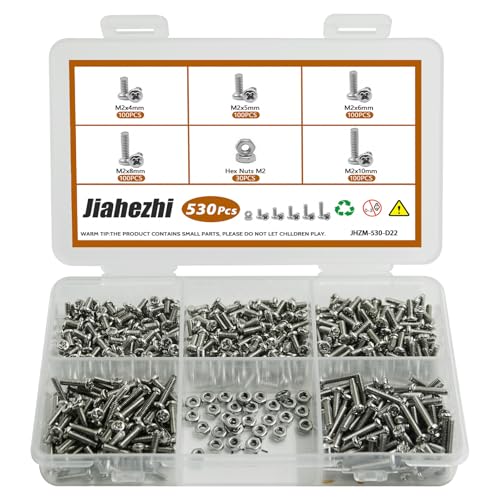 530Pcs 304 Stainless Steel Metric Micro Screws Nuts Assortment, M2x4/5/6/8/10mm Sizes, Phillips Pan Head, Fully Threaded Kit for Arduino, RC Models, Electronics, DIY Projects - size: M2x4/5/6/8/10- 530 Pcs