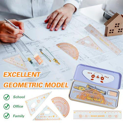 Geometry Set for Students, 8Pcs Math Kit with Compass & Protractor