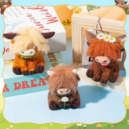 WATINC Needle Felting Kit - 3 Set Unique Different Cute Doll Wool Felt Needle Tools Foam Pad Instruction, DIY Home Decoration Craft Party Supplies for Art Work Starter Beginners (Highland Cow) - style: Highland Cow