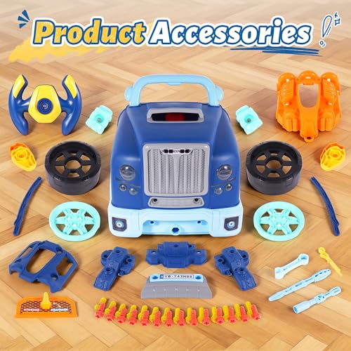 Interactive Truck Engine Toy with Removable Parts - Lights,Sounds，Ages3-5 - color: Blue