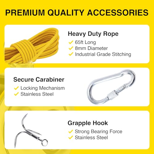 1320LB’s Complete Magnet Fishing Kit | Double Sided Fishing Magnet Kit with Case | Includes Strong Neodymium N52 Magnets, Durable 65ft Rope, Carabiner, Gloves, Grappling Hook & Carry Case - size: 1320 LB Double Sided Magnet Kit