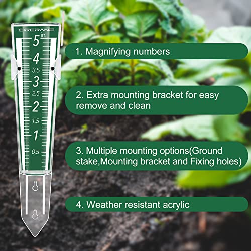 Circrane 5-Inch Capacity Outdoor Rain Gauge with Additional Hang Bracket& Stainless Steel Screws, Magnifying Scale and Numbers Design for Easy Read (Green) - color: Green